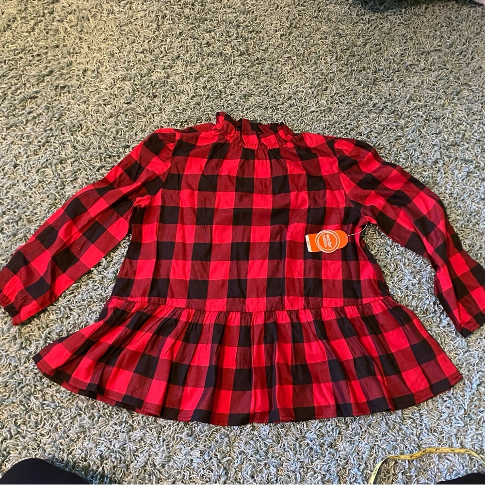 Girl’s Peplum Blouse Buffalo Plaid with Sparkle